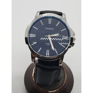 Yazole Men's watch. Large blue face. Black band.